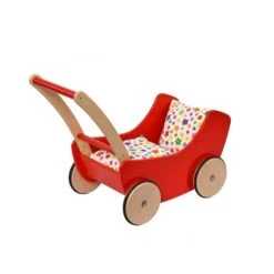 Landau-Poussette En Bois Rouge Avec Literie