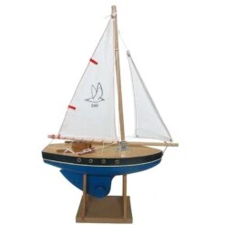 Voilier En Bois Coque Bleue 30 Cm